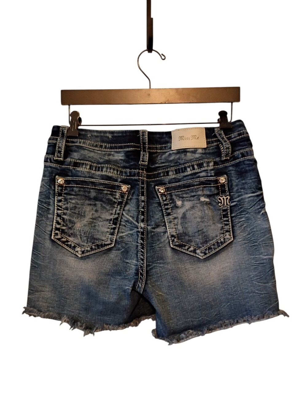 Miss me Ripped Distressed Blue Denim Jean Signature M High Rise Midi-Shorts - Picture 1 of 13